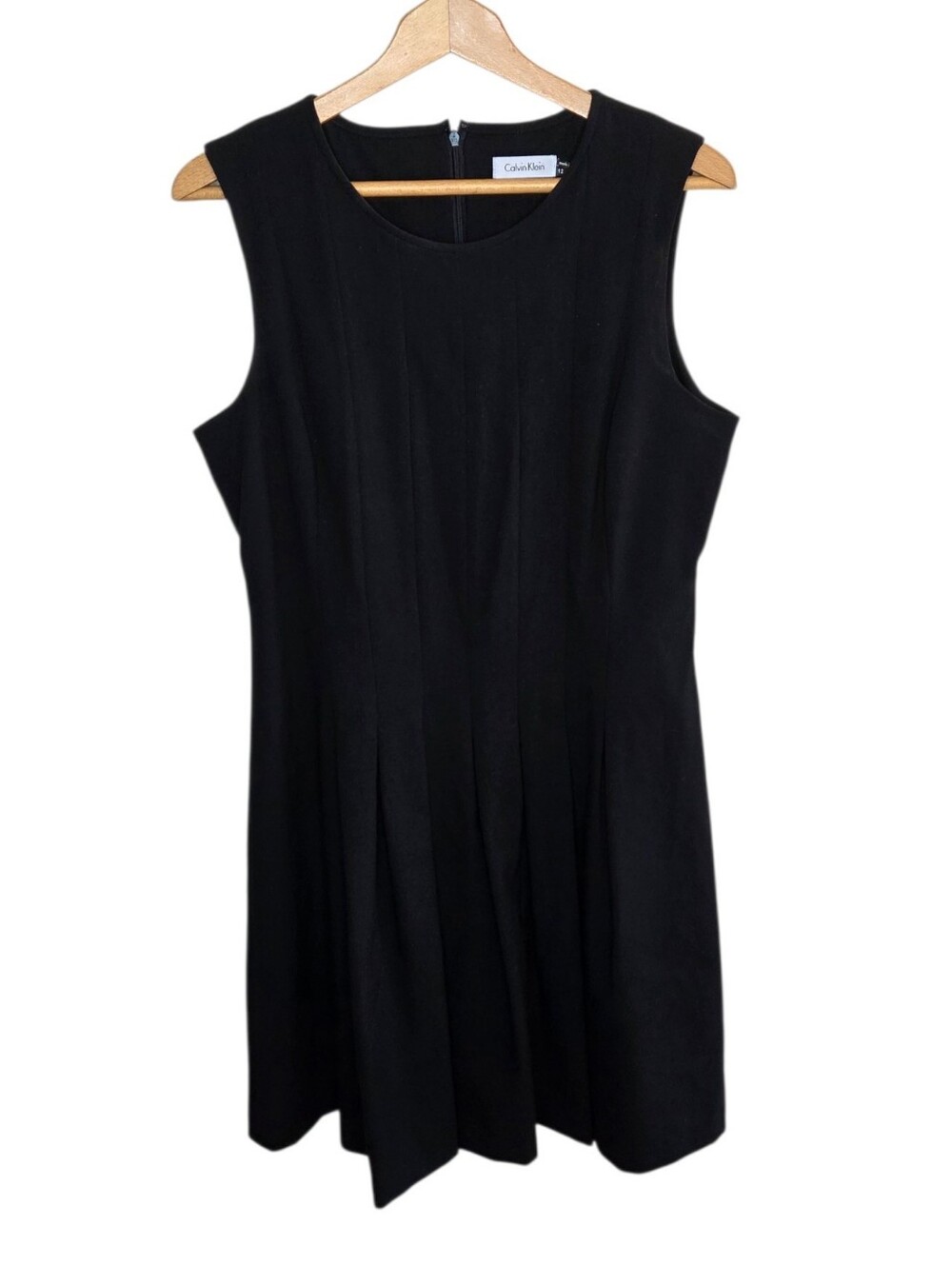 Calvin Klein Sleeveless Pleated Fit & Flare Little Black Dress Size 12 Career